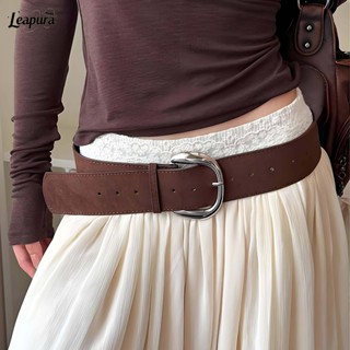 เข็มขัดหนังกว้างสีกาแฟY2Kวินเทจสไตล์เกาหลีระดับไฮเอนด์เครื่อ…