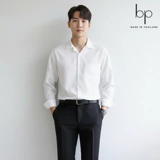 เสื้อนักศึกษา เชิ้ตสีขาวผ้าไหมอิตาลี แขนยาวมีกระเป๋าหน้า (ใส่ทำงาน,ใส่เรียนได้) ไซส์M-4XL