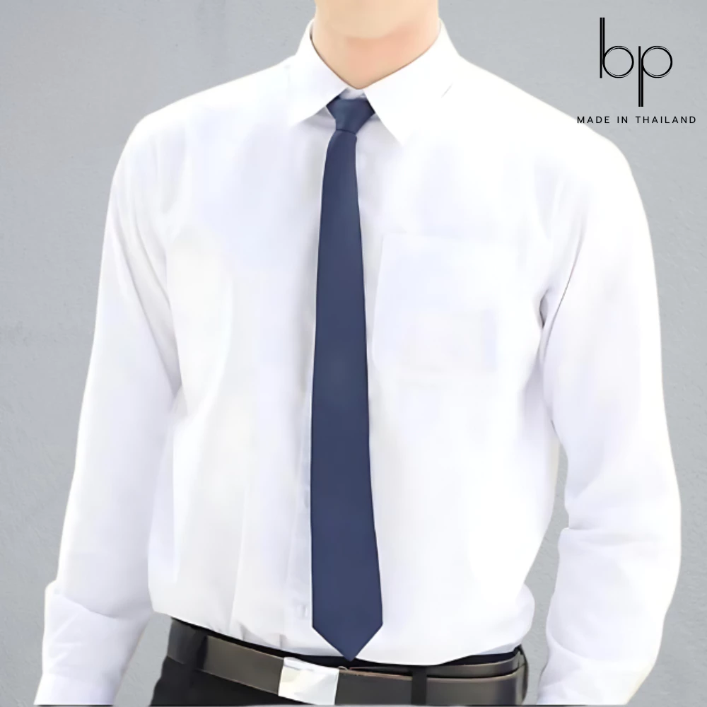 เสื้อนักศึกษา เชิ้ตสีขาวผ้าไหมอิตาลี แขนยาวมีกระเป๋าหน้า (ใส่ทำงาน,ใส่เรียนได้) ไซส์M-4XL
