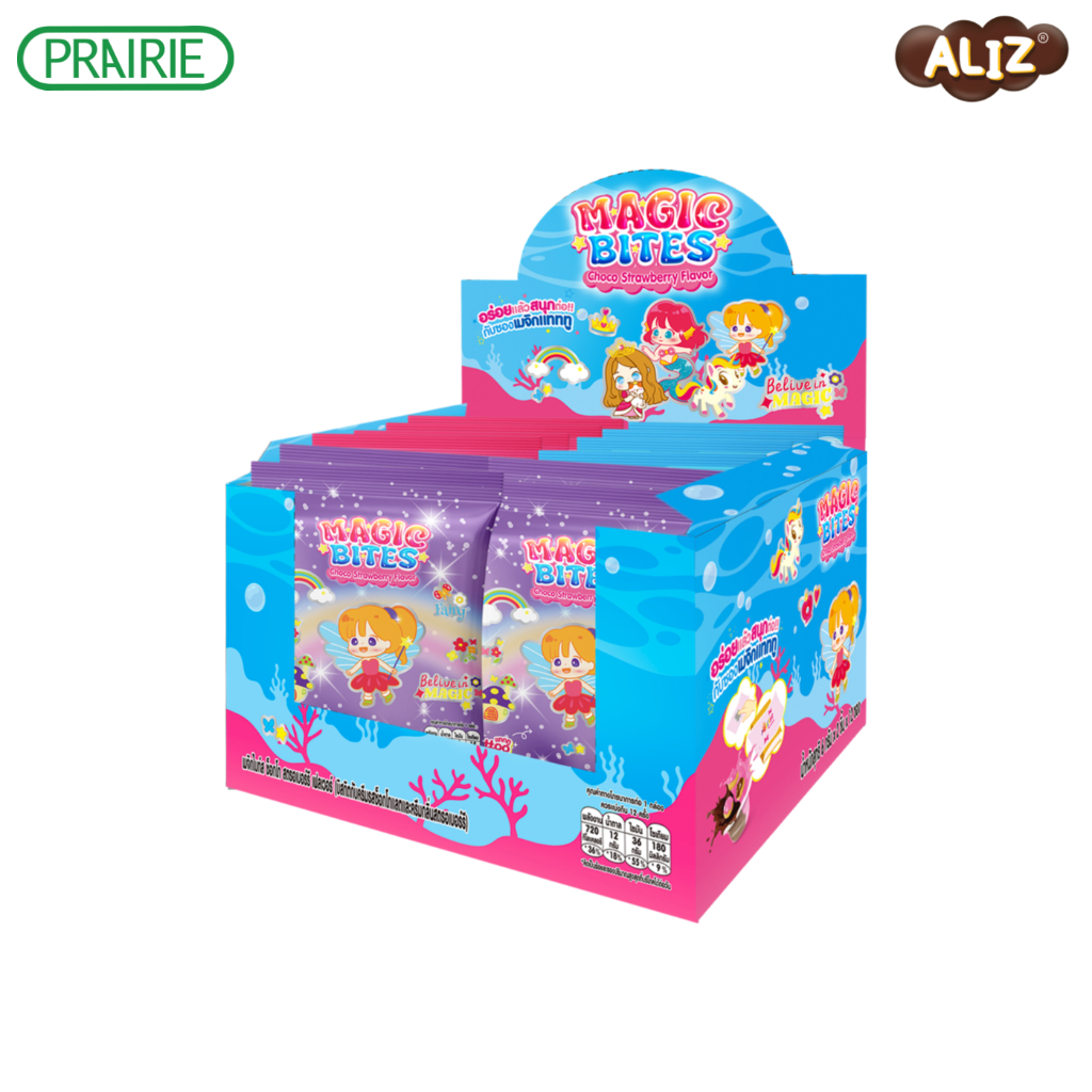 อลิซ เมจิกไบท์ส ช็อกโก สตรอเบอร์รี 12 กรัม I Aliz MagicBites Choco Strawberry Flavor 12g (1กล่อง มี 12 ชิ้น)
