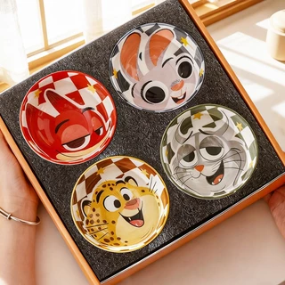 【ของแท้】ซูโตรเปีย Zootopia ชุดชามเซรามิก 4 ใบ 🦊🐰 จูดี้ นิค พร้อมกล่องของขวัญ กล่องสวย ใช้เองหรือสะสม