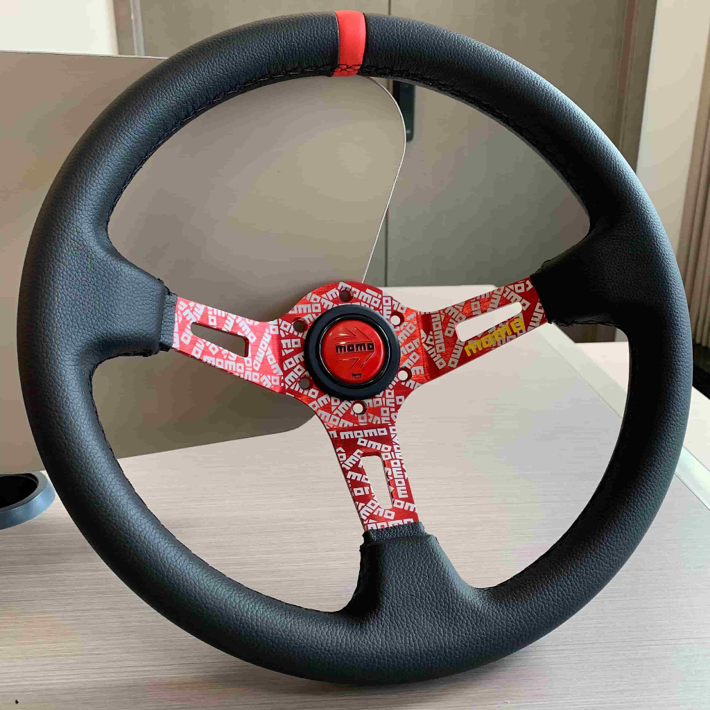 MOMOเรซซิ่งแดงระยะลึก พวงมาลัยรถยนต์ รองรับการดัดแปลงรถแข่งเพิ่มความสปอร์ตให้กับรถใส่ได้กับรถทุกรุ่น