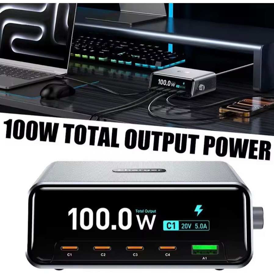 เครื่องชาร์จเร็ว GaN แบบหลายพอร์ต 265W 4 พอร์ต Type-C PD100W+USB 30W หน้าจอแสดงผลดิจิตอลสำหรับแล็ปท็อป โทรศัพท์ แท็บเล็ต