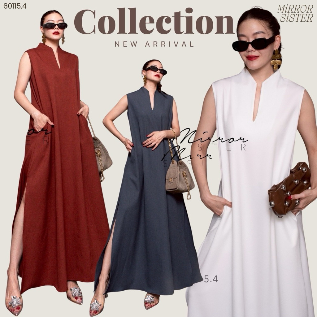 MirrorsisteR 60115.4 Maxi Dress ทรง A-Line จุดเด่นอยู่ที่ ดีไซน์คอจีน V-cut