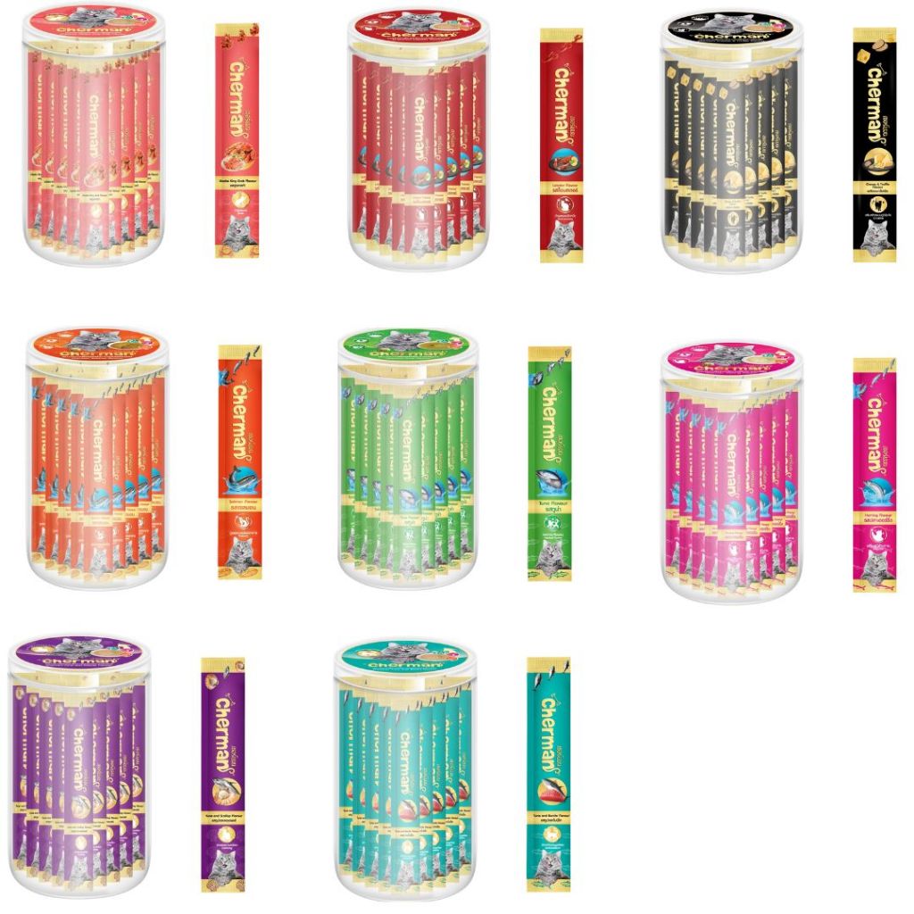 Cherman (แบบกระปุก 36 ซอง) Cherman ขนมแมวเลีย สำหรับแมว 2 เดือนขึ้นไป ขนาด 12 กรัม