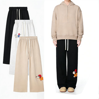 กางเกงวอร์มผ้าฝ้ายชาย เกาหลี ขาปล่อย เชือกดึง สีเทา ดำ จัดส่…