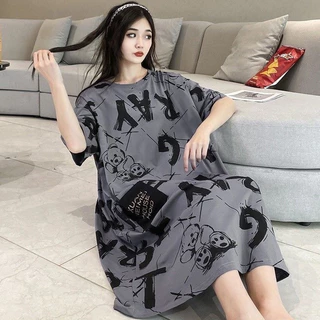 💥 ชุดนอนเดรสโอเวอร์ไซส์ลายการ์ตูนใส่ได้ 50-150 กก. ใส่สบายผ้านุ่ม ซ่อนไขมันได้ดี ไม่รัดตัว สวมใส่ทุกวัน