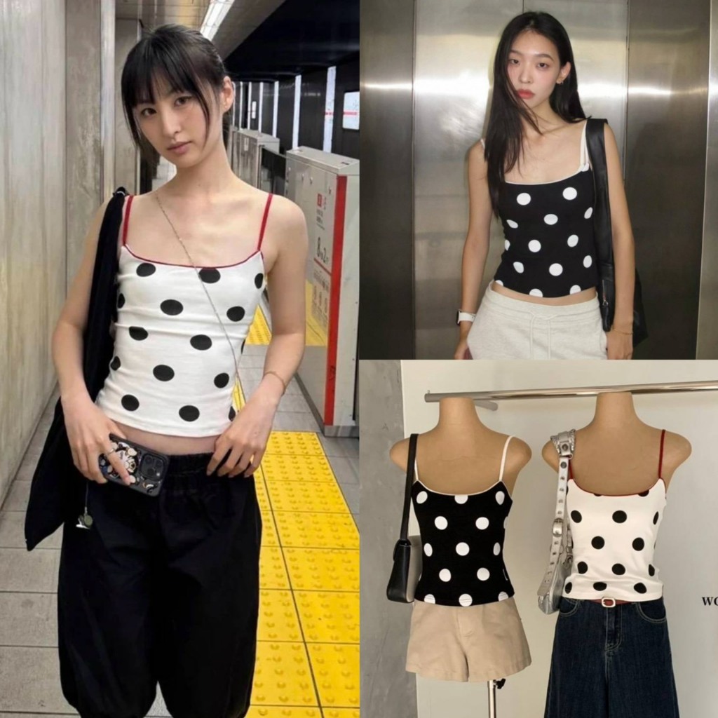 (พร้อมส่ง) เสื้อสายเดี่ยวลายPolka dotรุ่น 8542 TAG WG.WE 🇰🇷