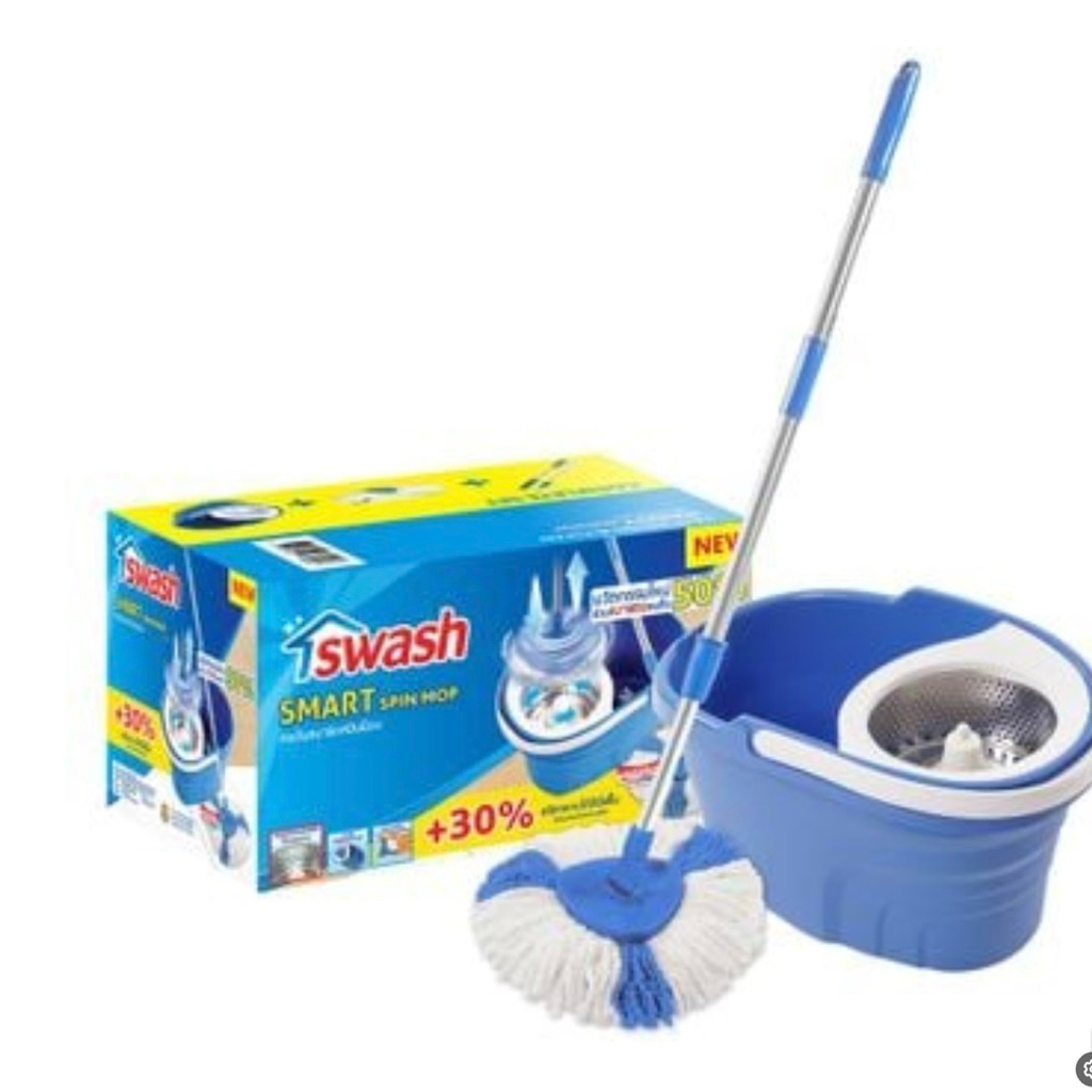 ชุดถังปั่นสปินม็อบพร้อมไม้ดูพื้น ตะแกรงสเตนเลส 4 ลิตร SWASH รุ่น สมาร์ท 486Y23 สีน้ำเงิน