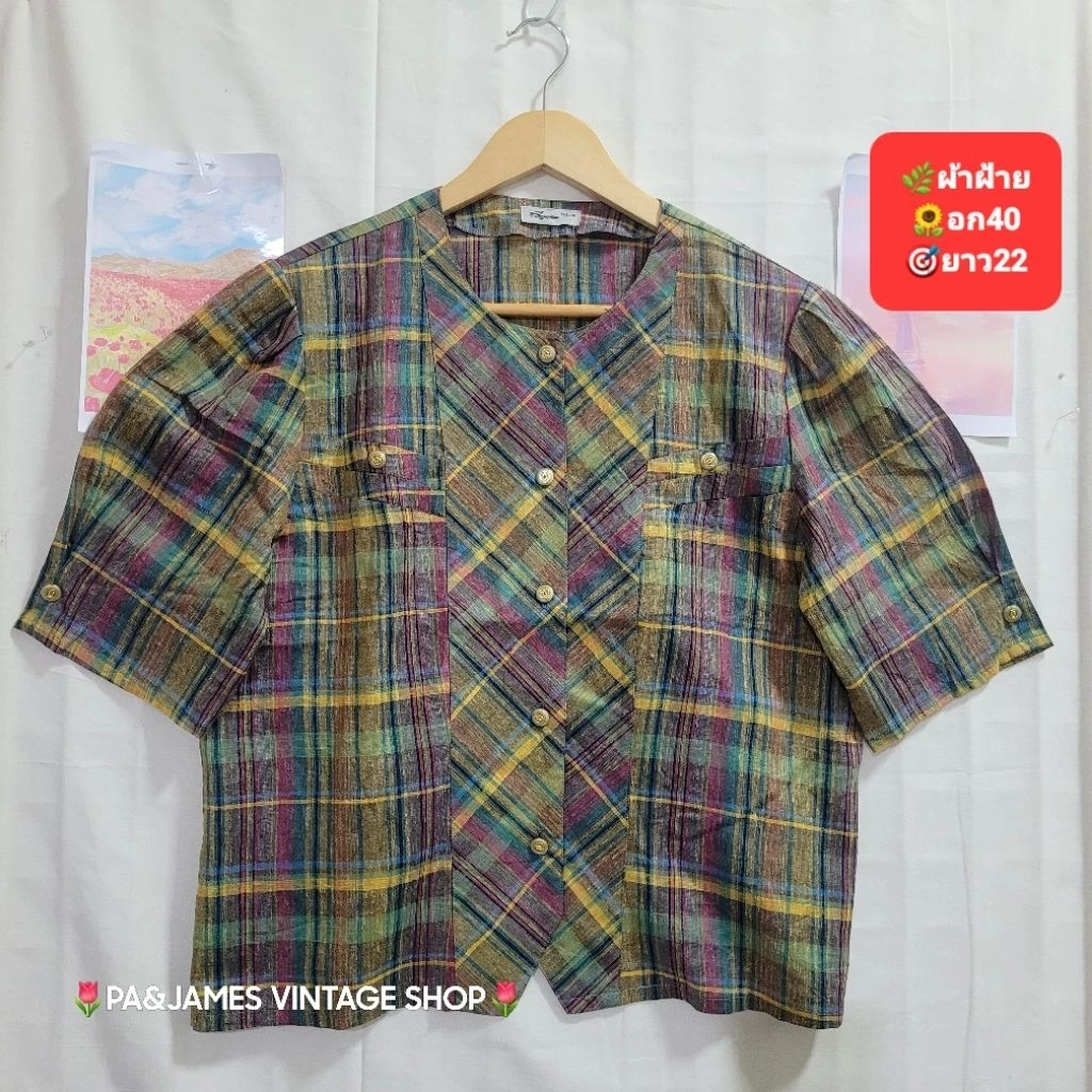 เสื้อเชิ้ตแขนสั้น ลายดอกไม้ สไตล์วินเทจ มือสอง VT9B thumbnail 6