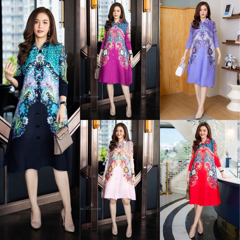 Cutie Minute  รหัสสินค้า PD06025  เดรสผ้าอัดพลีทลวดลายผ้าสวยงาม