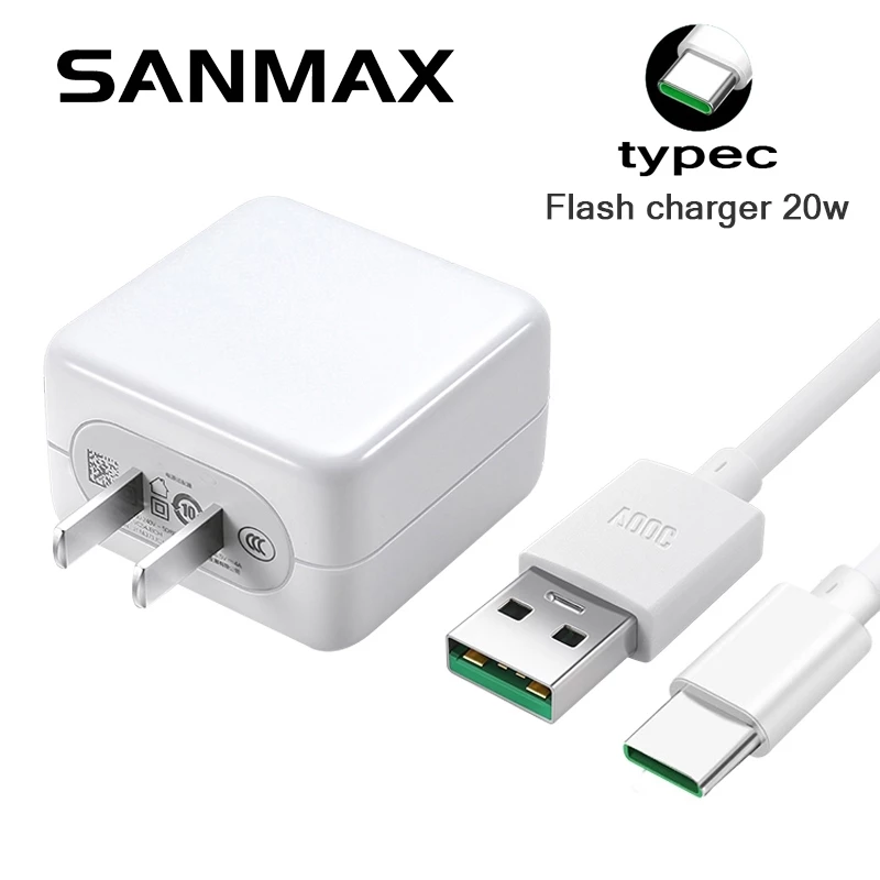 sanmax สายชาร์จ typec ชาร์จเร็ว หัวชาร์จ vooc 4.0 1เมตร 2เมตร 20w 33w5V 4A รับประกันหนึ่งปี สำหรับ oppo reno iqoo realme