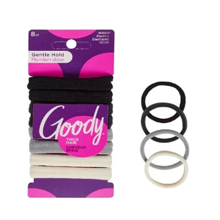 Goody ยางรัดผม ทรงแบนสีดำ 8 เส้น สำหรับผมหนาหรือปานกลางหรือชอบออกกำลังกาย ยืดหยุ่นได้ดี ทำให้ไม่กินเส้นผม
