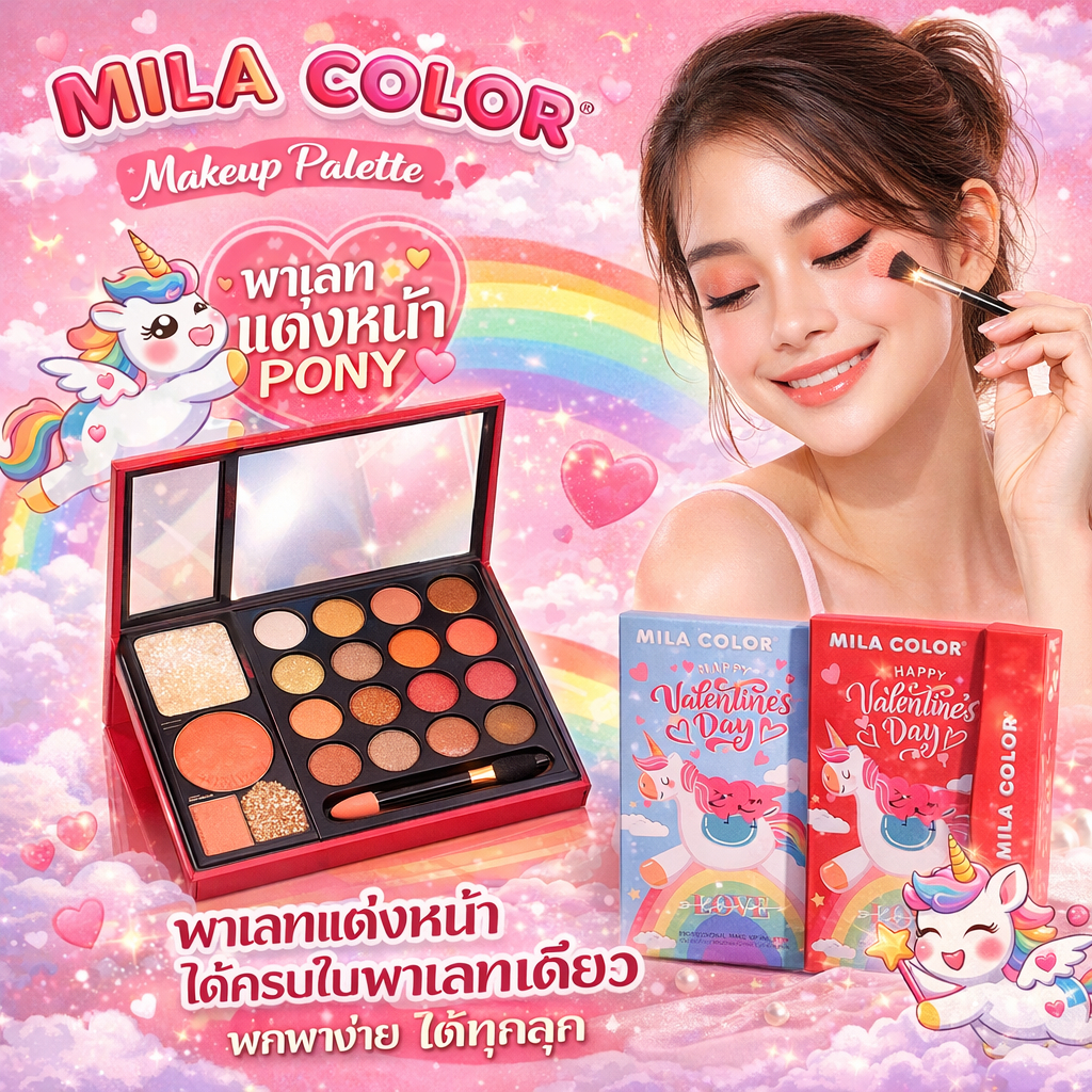 MILA COLOR Makeup Palate พาเลทแต่งหน้ากระเป๋า ปกม้าโพนี่ พกพาง่าย ได้ทุกลุค มีครบทุกความสวยภายในตลับเดียว