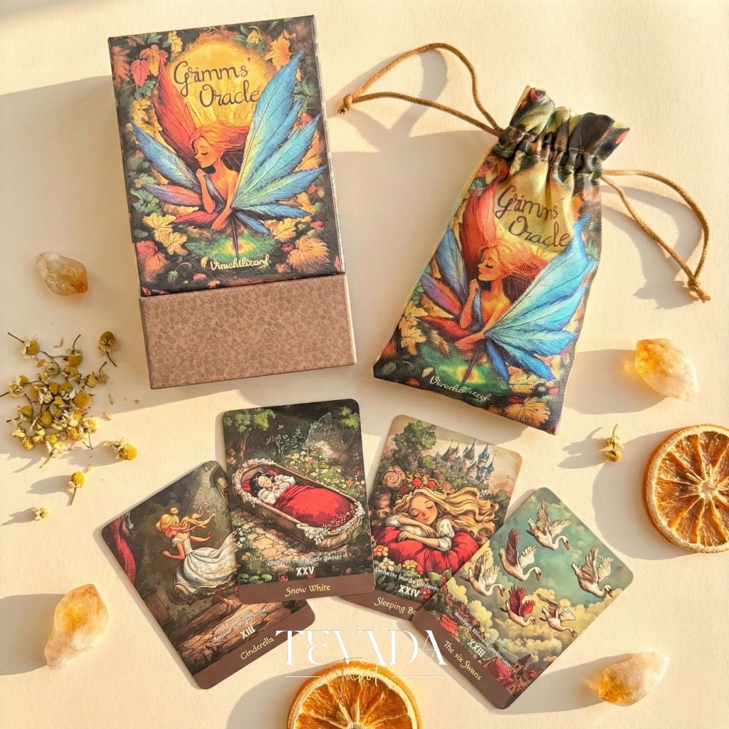 ไพ่ออราเคิล ไพ่ยิปซี Grimms' Oracle Deck จุใจ 200 ใบ ธีมเทพนิยาย ภาพการ์ตูน น่ารัก ฮีลใจ อ่านง่าย ขอบทอง ของแท้ พร้อมส่ง