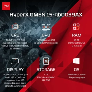 HyperX OMEN | AMD Ryzen 5 240 | RTX 5050 | 16GB/1TB | 15.3" 2K 165Hz | Win11+MS24 | 2Yrs |15-gb0039AX