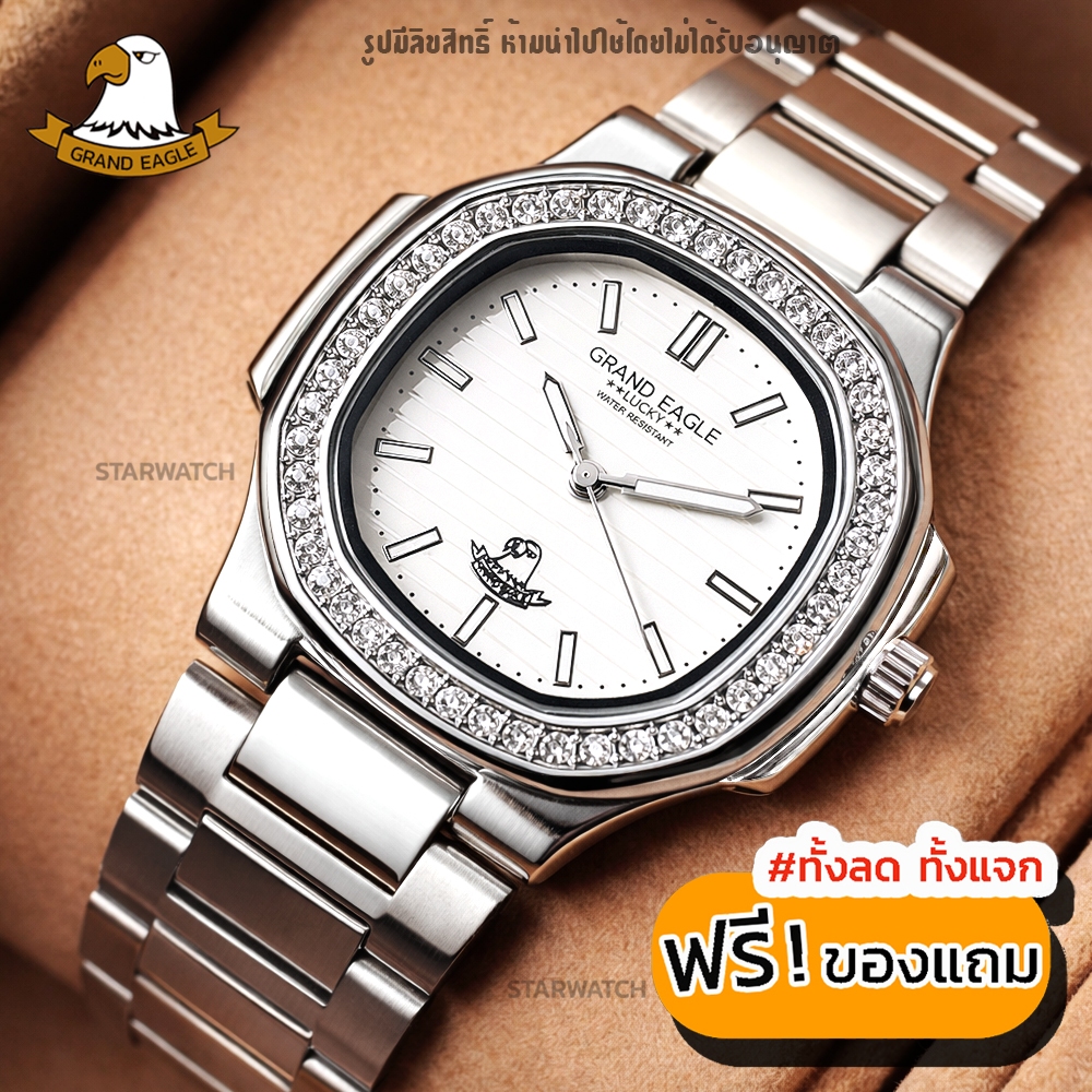 (มีโค้ดลด30%)GRAND EAGLE นาฬิกาข้อมือผู้หญิง สายสแตนเลส รุ่น AE8014Lเพชร – SILVER/WHITE