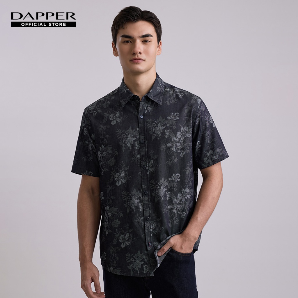 DAPPER เสื้อเชิ้ตแขนสั้น Midnight Bloom Jacquard Shirt สีกรมท่า (BCS/NA/562TJ)