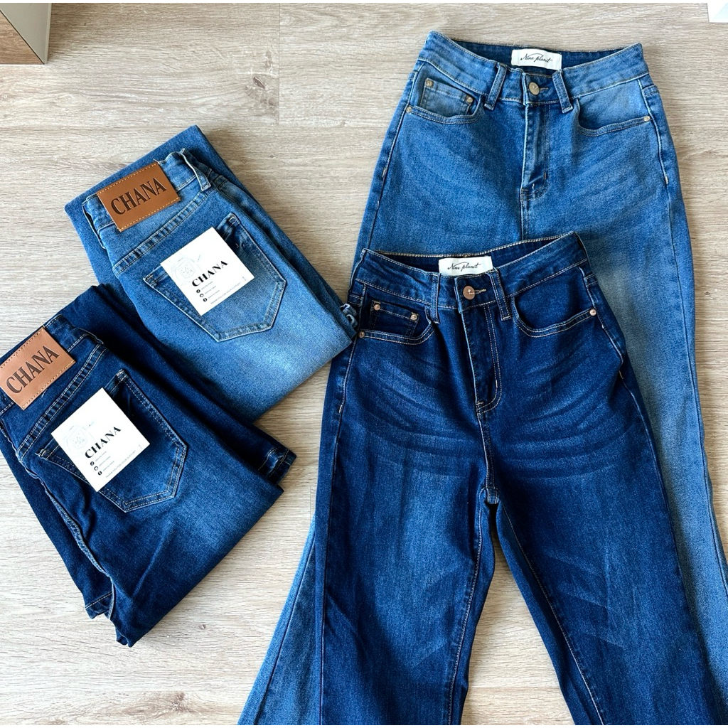 CHANA : รุ่น Classic Bell Jeans ยีนส์ขาม้าดีไซน์เรียบหรู เนื้อผ้าหนานุ่มยืดเอวสูง #9316 สี Deep Blue & Light Blue - รูปที่ 4