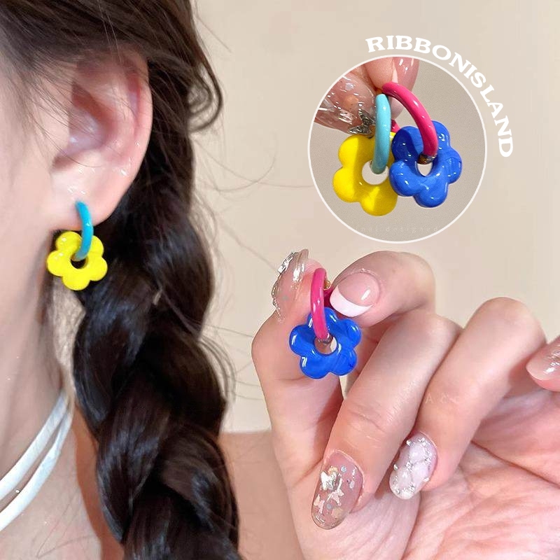 earring ต่างหูสตั๊ด 1 คู่ ins สไตล์เกาหลี หวาน น่ารัก y2k ดอกไม้ star สีโดพามีน COD