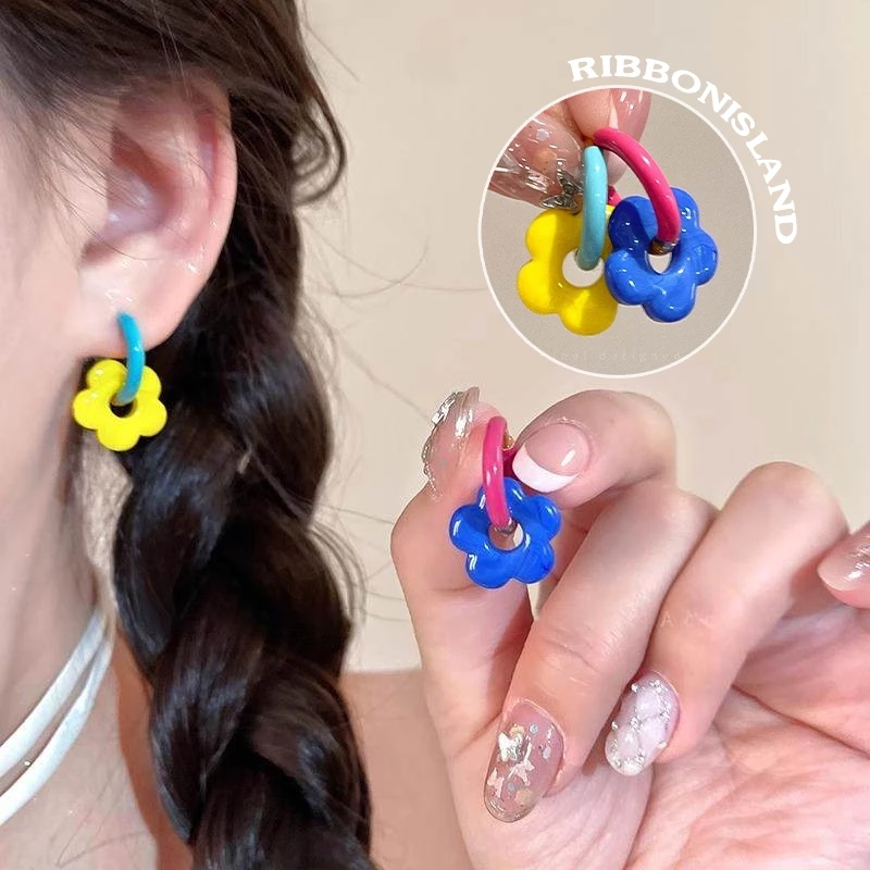 earring ต่างหูสตั๊ด 1 คู่ ins สไตล์เกาหลี หวาน น่ารัก y2k ดอกไม้ star สีโดพามีน COD