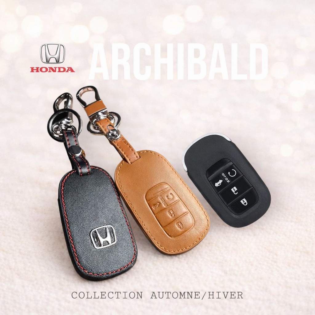 ซองหนังแท้ ใส่กุญแจรีโมทรถยนต์ รุ่นโลโก้เหล็ก All New Honda Accord,Civic FE,CRV-G6,HRV 2022-26 Smart