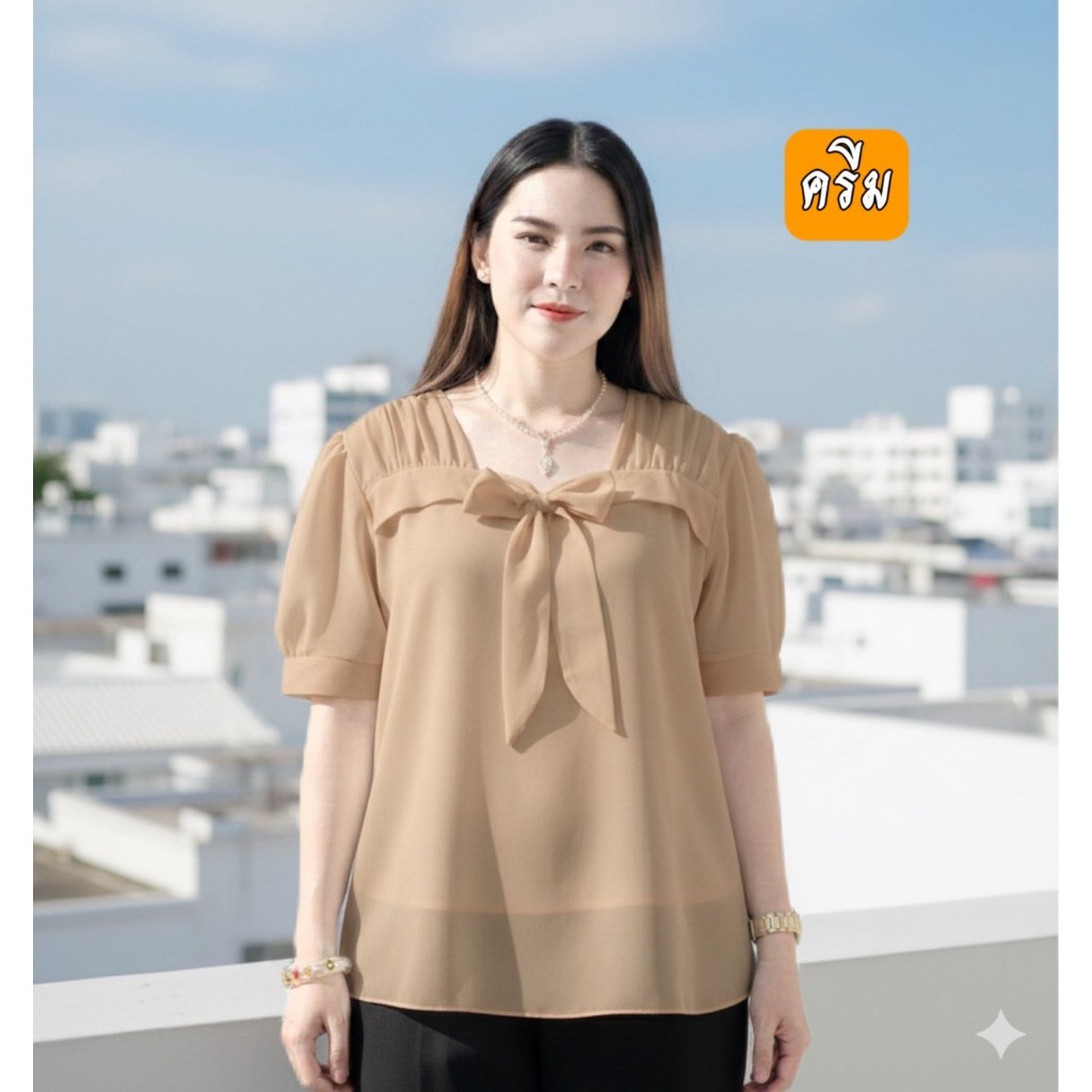 เสื้อชีฟองผูกโบว์ เนื้อผ้าใส่สบาย