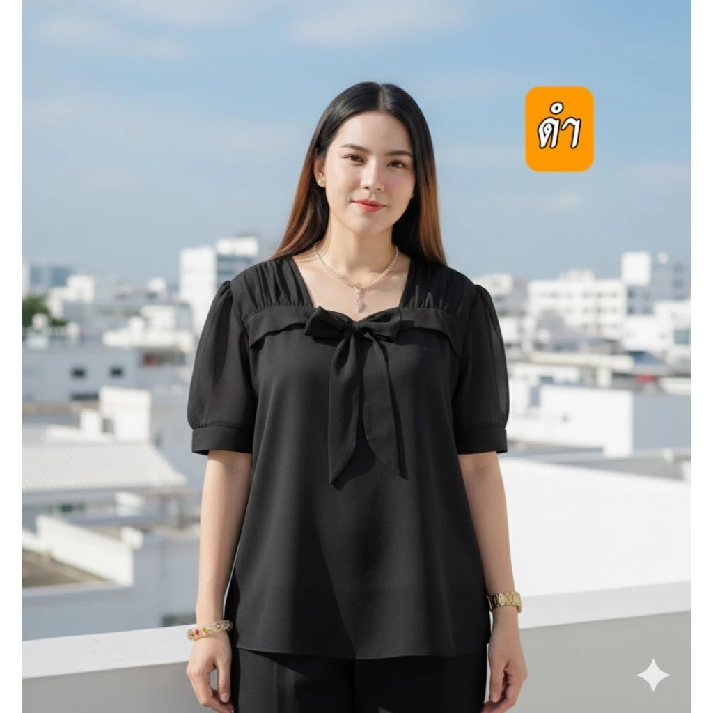 เสื้อชีฟองผูกโบว์ เนื้อผ้าใส่สบาย
