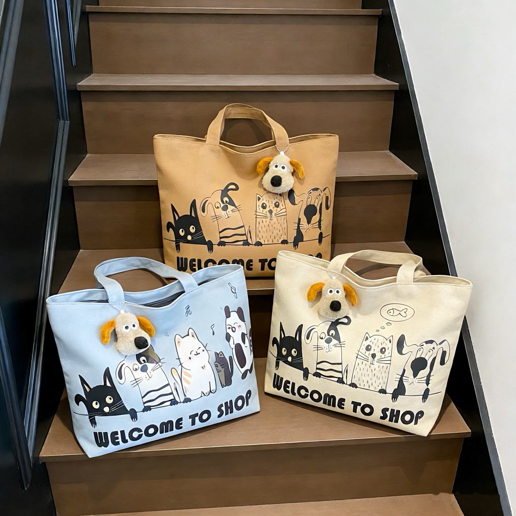กระเป๋าผ้า(มีซิป) สะพายข้างแฟชั่นTote BagNO.3