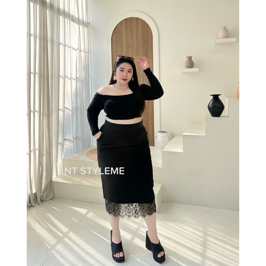 กระโปรงทรงเอปลายกระโปรงแต่งลูกไม้สุดเก๋ใส่แล้วดูแพงมากเอว34-46นิ้วรหัส B57 - รูปที่ 4