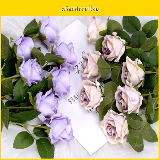 🌹 ดอกกุหลาบปลอม ดอกไม้เทียมพรีเมียม ผ้ากำมะหยี่ซาติน ดอกไม้ปลอมเหมือนจริง ไม่ร่วง สำหรับตกแต่งบ้าน งานแต่ง ปาร์ตี้ พร้อม