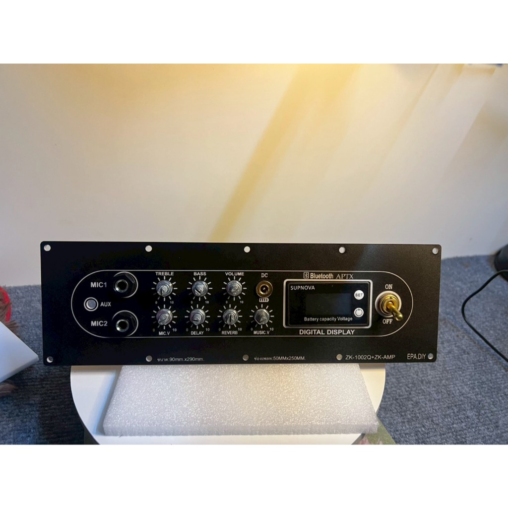 EPA เพลทลำโพงบลูทูธรุ่น ZK-1002Q+ZK-AMP ขนาด90*290mm.ช่องวางอุปกรณ์60*250mm.หนา2.5mm.แสงLEDผ่านได้