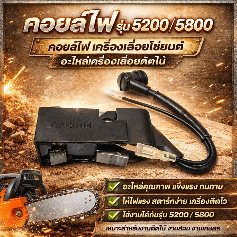 คอยไฟ 5200 5800 คอยล์ไฟ เครื่องเลื่อยไม้ เลื่อยยนต์ by SINSHOP