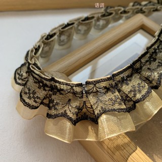 Macraft ลูกไม้ระบาย น่ารัก มาใหม่ น้ำตาลทอง ลายดอกไม้ เนื้อน…