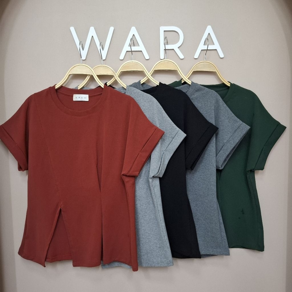 [ U44 ] WARA เสื้อคอกลมแขนเบิ้ลผ่าหน้า (มีจีบหน้า)