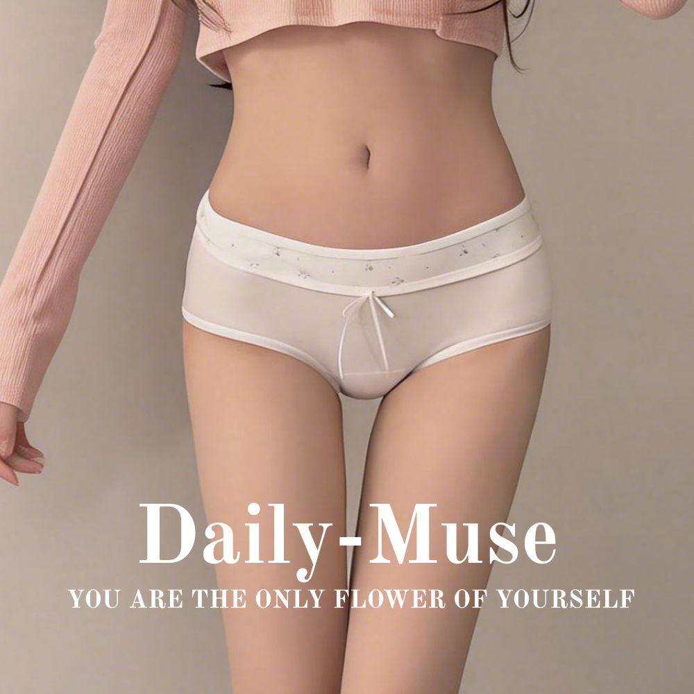 Daily-Muse กางเกงชั้นในผู้หญิงเนื้อบาง ทรงกลางเอว ผ้าฝ้ายแท้ เป้ายาว แต่งบล็อกสี