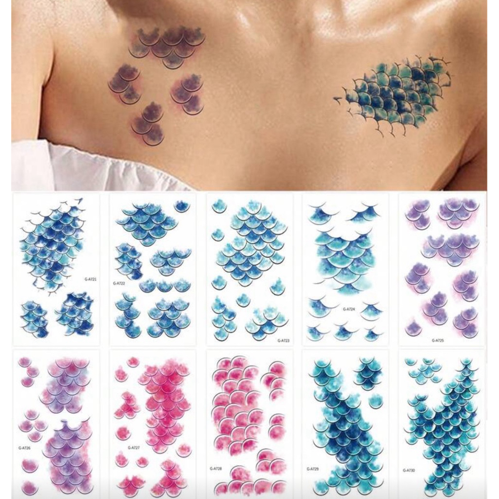 พร้อมส่ง 🧜🏻‍♀️ Tattoo mermaid scale แทททูลายเกล็ดนางเงือก รอยสักชั่วคราว