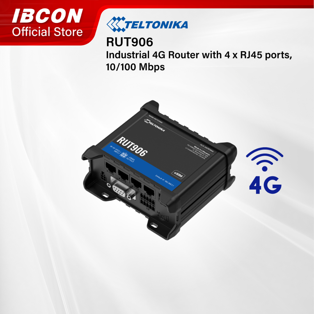 TELTONIKA RUT906 : Industrial 4G Router with 4 x RJ45 ports, 10/100 Mbps