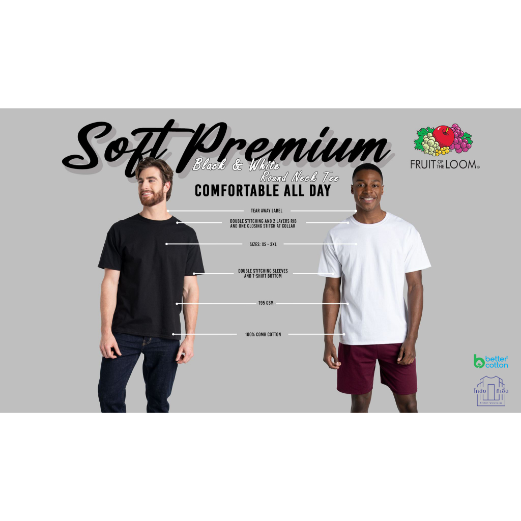 เสื้อยืด Fruit of the Loom รุ่น Soft Premium ไซส์ใหญ่พิเศษ