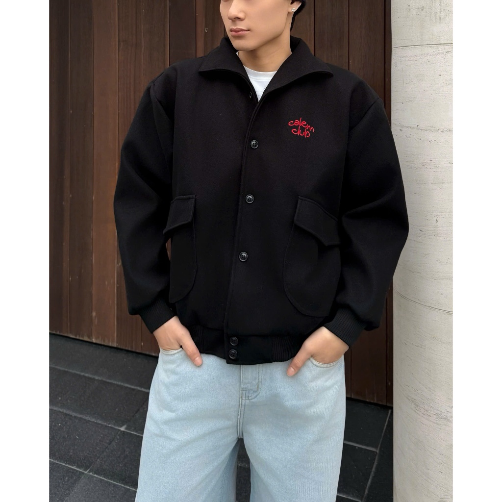 Calem.Club - MONO JACKET POCKET Evening JACKET ผ้าสักหลาดบุด้วยกระดุมกว้าง ฟอร์ม unisex