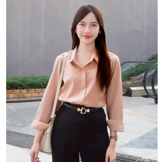 เสื้อเชิ้ตทำงานผู้หญิง คอปกแขนยาว ผ้าไหมอิตาลี ทรงสวยสุภาพ ไม่ยับง่าย ใส่ได้ทุกวัน S–5XL