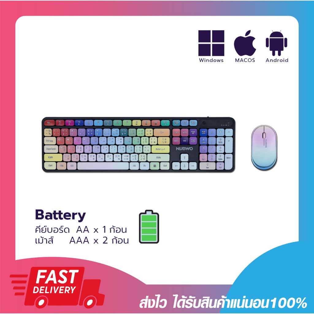 คีย์บอร์ดเมาส์ลายกราฟฟิคสวยงาม Nubwo NKM643 Rainbow Keyboard & Mouse Combo Set รับประกันสินค้า 1 ปี