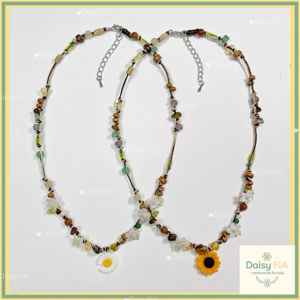 สร้อยคอเชือกเทียน(จี้ดอกเดซี่และจี้ดอกทานตะวัน)