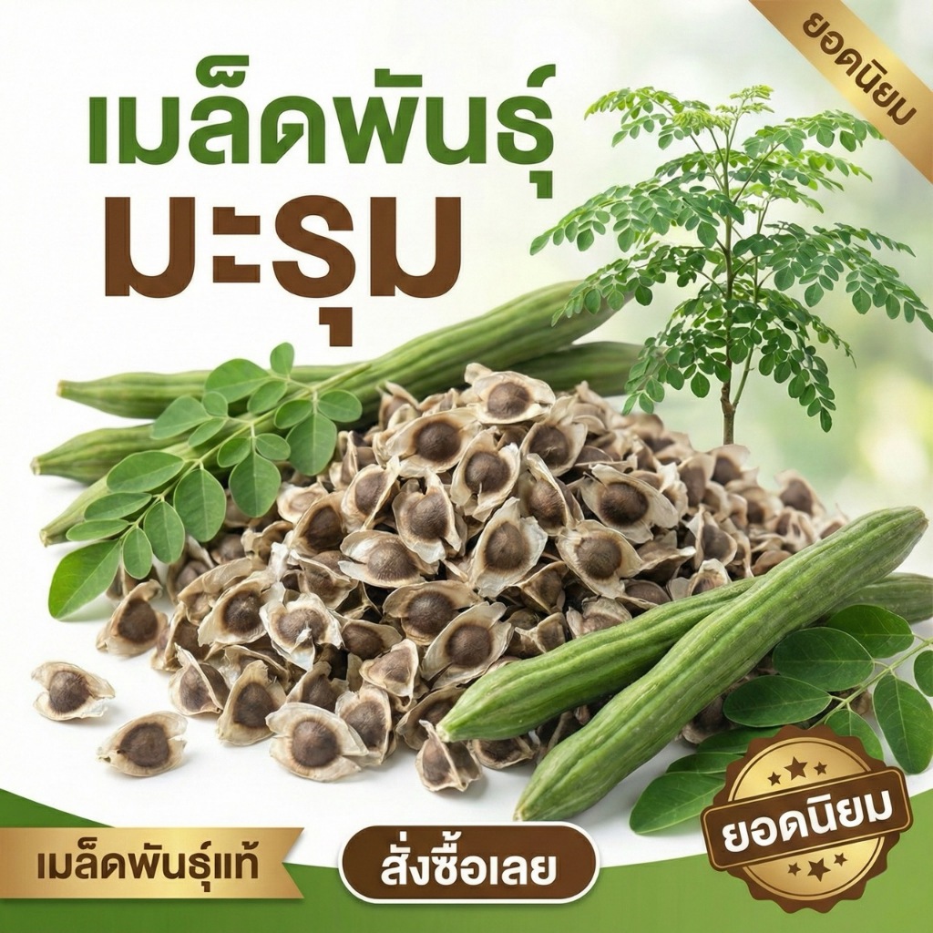 เมล็ดพันธุ์ มะรุม เมล็ดมะรุม บ้านสวน 20-50 เมล็ด มีคู่มือการปลูก  [ซื้อ 10 แถม 1 คละได้]