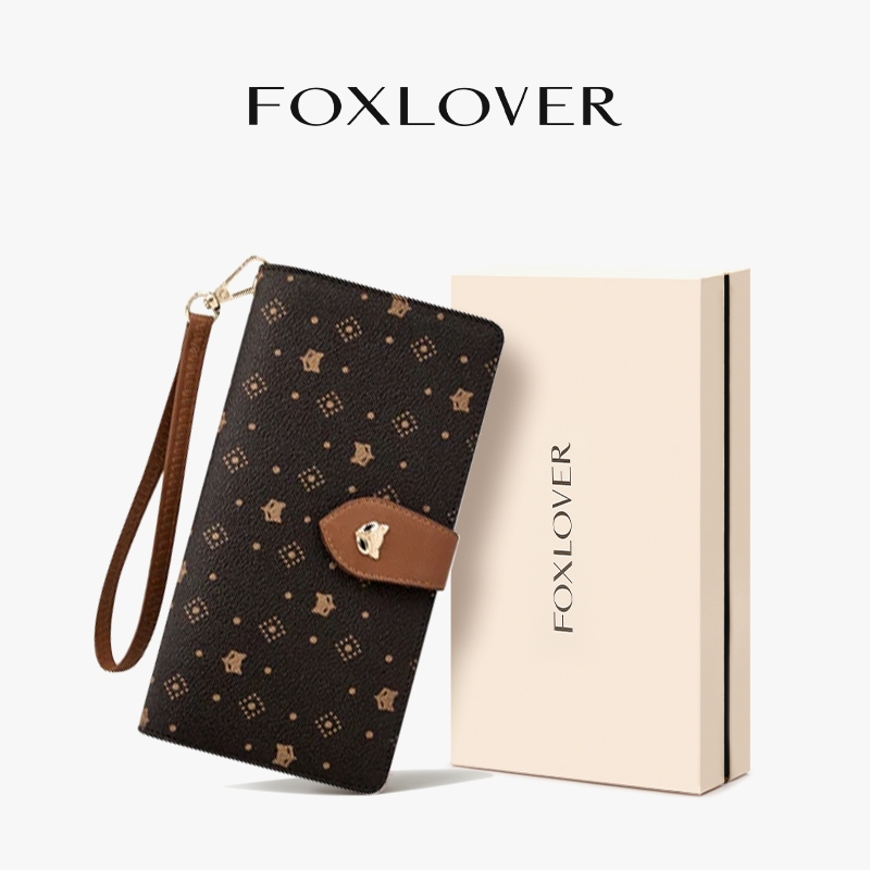 FOXLOVER กระเป๋าสตางค์ใบยาวลายพิมพ์ กระเป๋าสตางค์พับ 2 ช่องใส่ธนบัตร 11 ช่องใส่บัตร ดีไซน์สวยหรู  สําหรับผู้หญิง