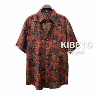 Kibeto เสื้อฮาวาย ลายโมร็อกโก สีแดงอิฐ ผ้าสปันเรยอน เนื้อนิ่…