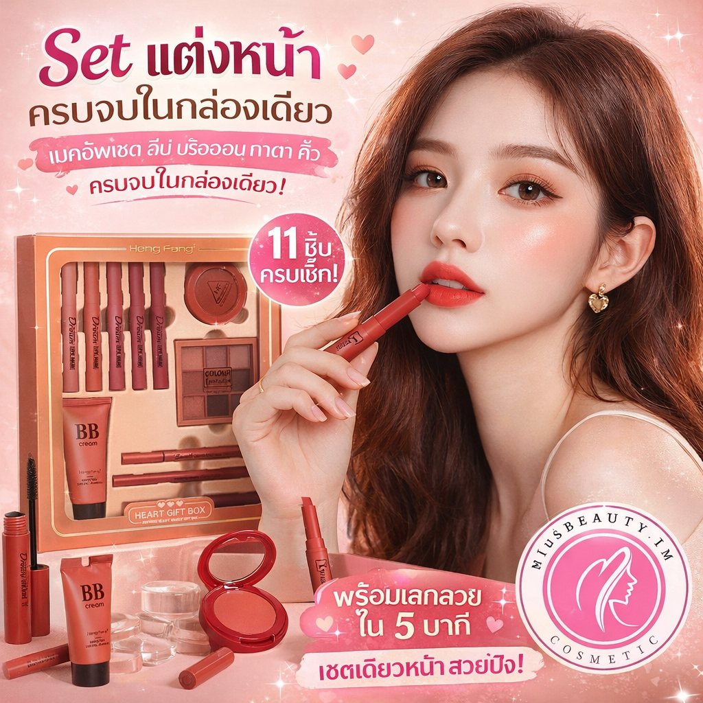 เซตแต่งหน้า Heng Fang เมคอัพเชต ลิป บรัชออน ทาตา มาสคาร่า บีบี อายไลเนอร์ คิ้ว  ครบจบในกล่องเดียว