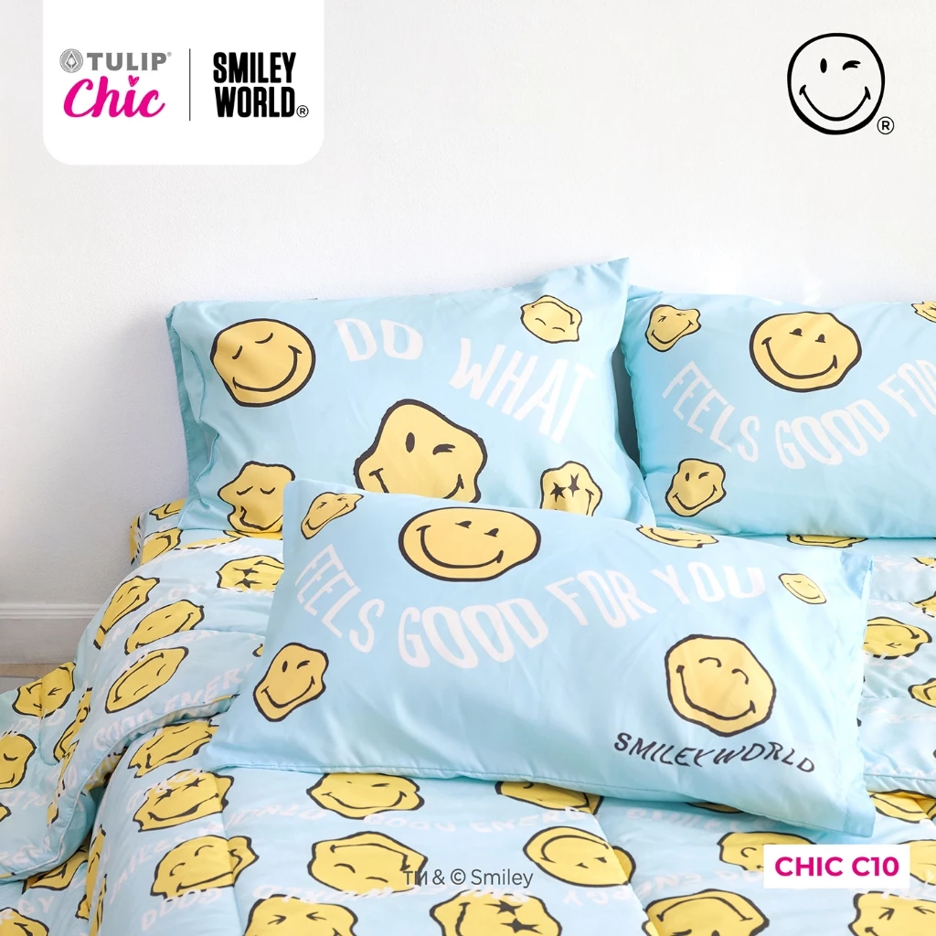 TULIP CHIC | SMILEYWORLD CHIC C10 ลิขสิทธิ์แท้ ชุดผ้าปู ผ้าห่มนวม สไตล์มินิมอล สัมผัสนุ่มไม่ระคายผิว Smiley World