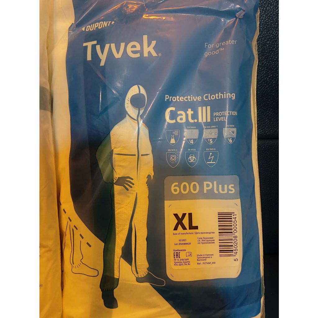 DuPont รุ่น Tyvek 600 ชุดหมีคลุมศีรษะสีขาว_PPE