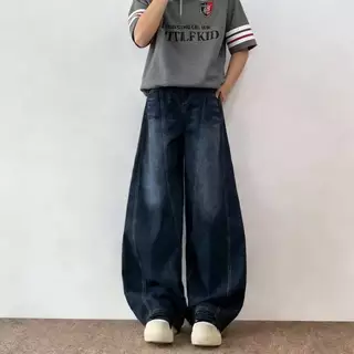 919JEANS สไตล์อเมริกัน กางเกงยีนส์ผู้ชาย baggy jeans ขากระบอก กางเกงยีนส์ชา